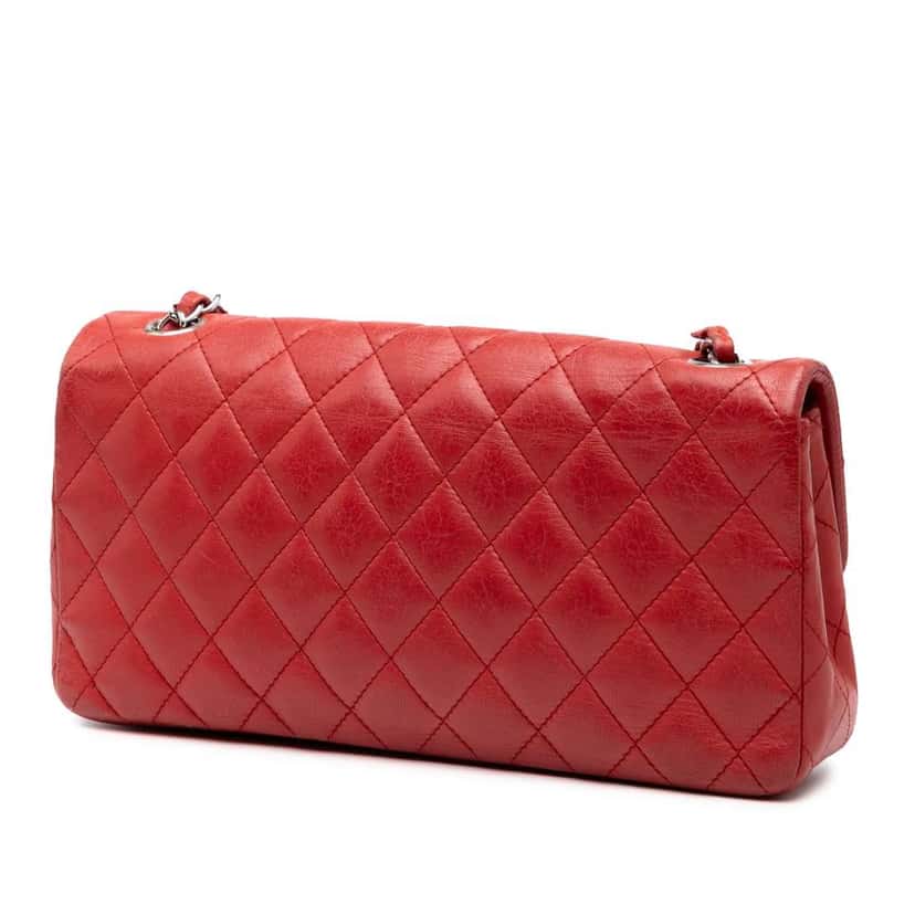 Chanel CC Quilted Lambskin East West Single Flap Red Leather Good condition - Back View