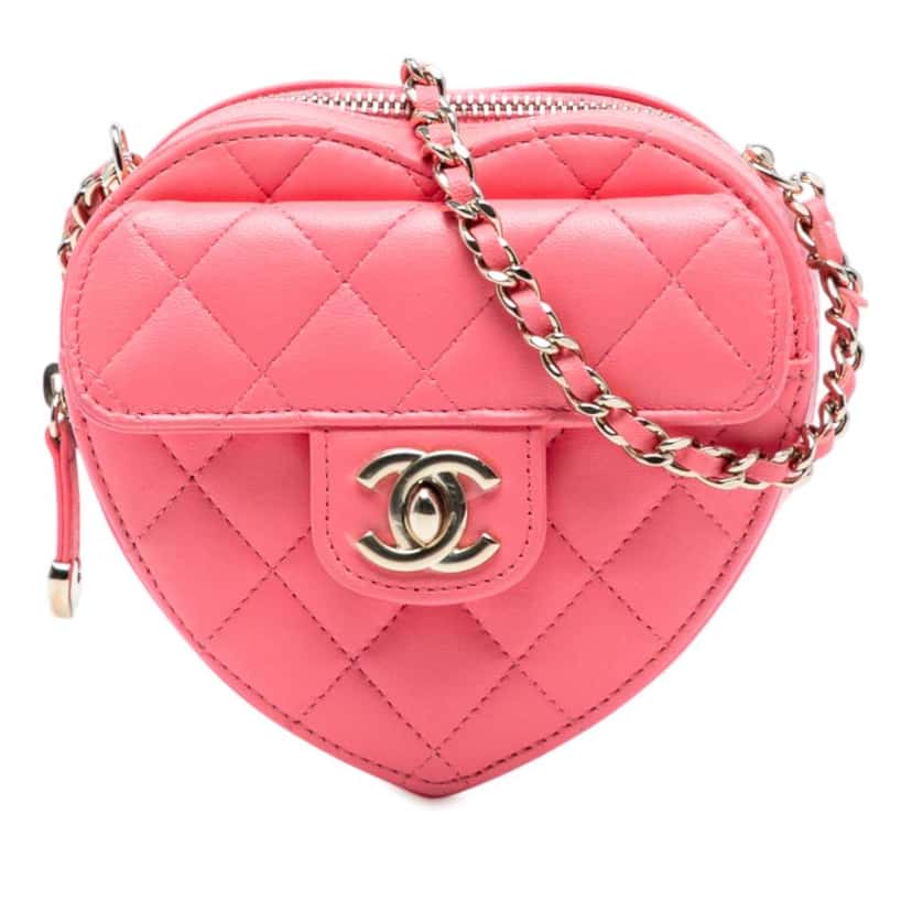 Chanel Mini Lambskin CC in Love Heart Crossbody Pink Leather Good condition - Front View