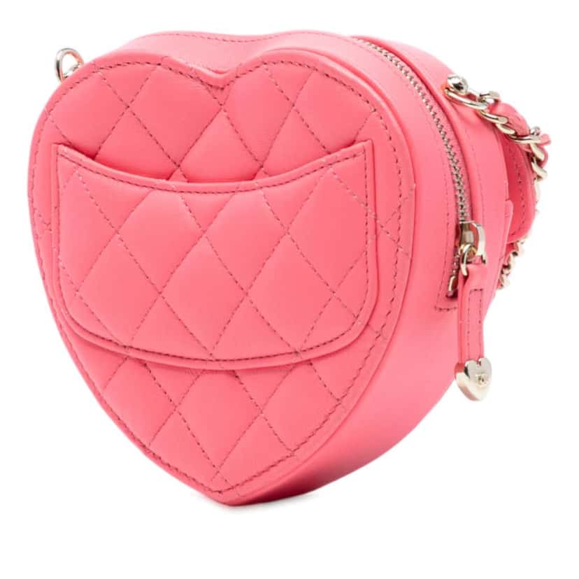 Chanel Mini Lambskin CC in Love Heart Crossbody Pink Leather Good condition - Back View