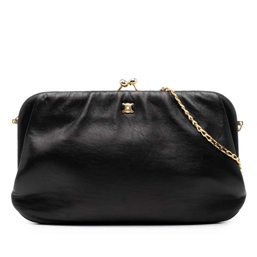 Celine Leather Triomphe Kiss Lock Crossbody Black Leather Good condition - Front View