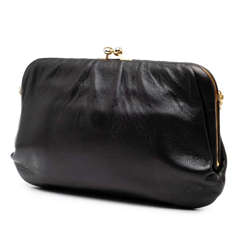 Celine Leather Triomphe Kiss Lock Crossbody Black Leather Good condition - Back View