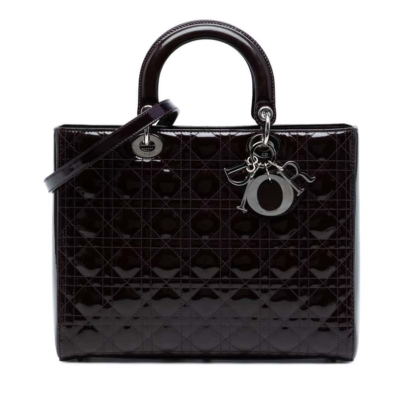 Dior Large Patent Cannage Lady Dior Purple Leather Good condition - Front View