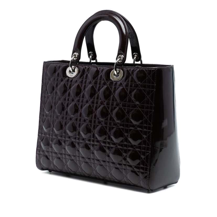 Dior Large Patent Cannage Lady Dior Purple Leather Good condition - Back View