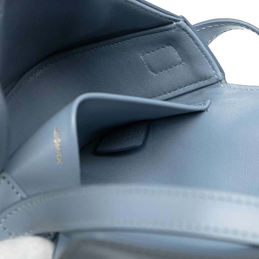 Celine Shiny Calfskin Triomphe Claude Shoulder Bag Blue Leather Good condition - Box View