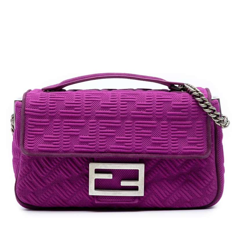 Fendi Zucca Embossed Technical Fabric Chain Midi Baguette Purple Very good condition - Front View