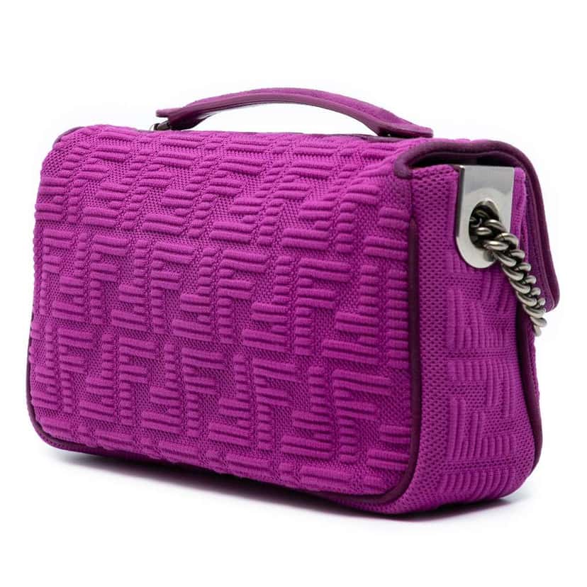 Fendi Zucca Embossed Technical Fabric Chain Midi Baguette Purple Very good condition - Back View