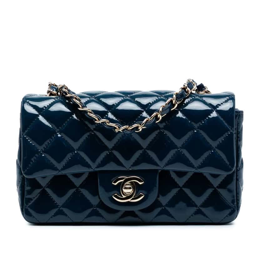 Chanel Mini Rectangular Classic Patent Single Flap Blue Leather Good condition - Front View