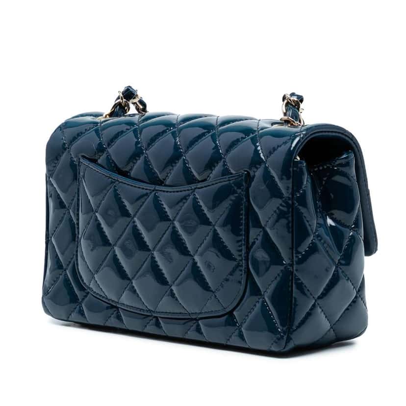 Chanel Mini Rectangular Classic Patent Single Flap Blue Leather Good condition - Back View