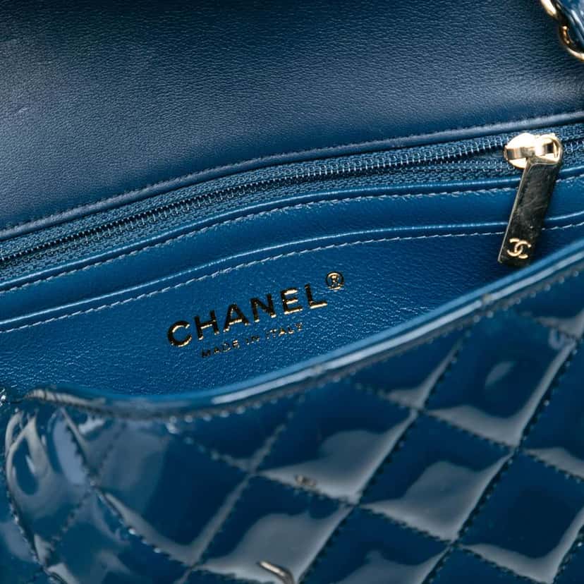 Chanel Mini Rectangular Classic Patent Single Flap Blue Leather Good condition - Box View