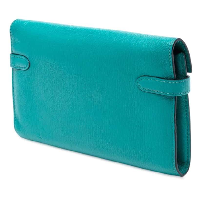 Hermès Chevre Mysore Kelly Longue Wallet Blue Leather Fair condition - Back View