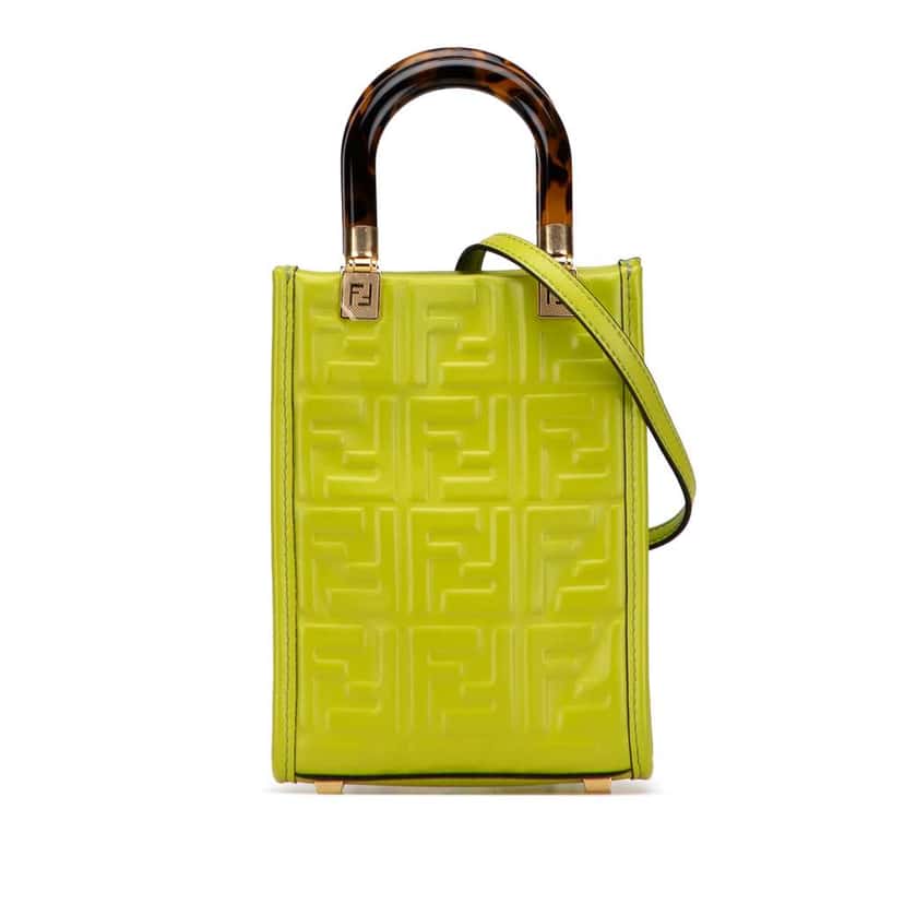 Fendi Mini Zucca Embossed Leather Sunshine Shopper Tote Green Leather Very good condition - Front View