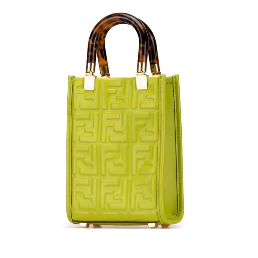 Fendi Mini Zucca Embossed Leather Sunshine Shopper Tote Green Leather Very good condition - Back View
