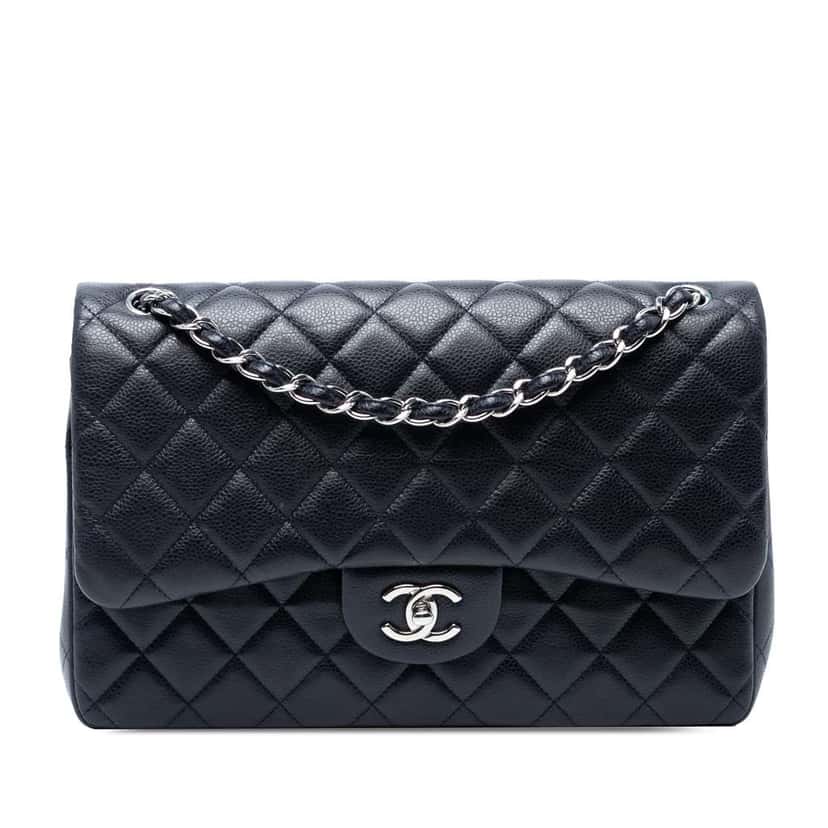 Chanel Jumbo Classic Caviar Double Flap Blue Leather Good condition - Front View