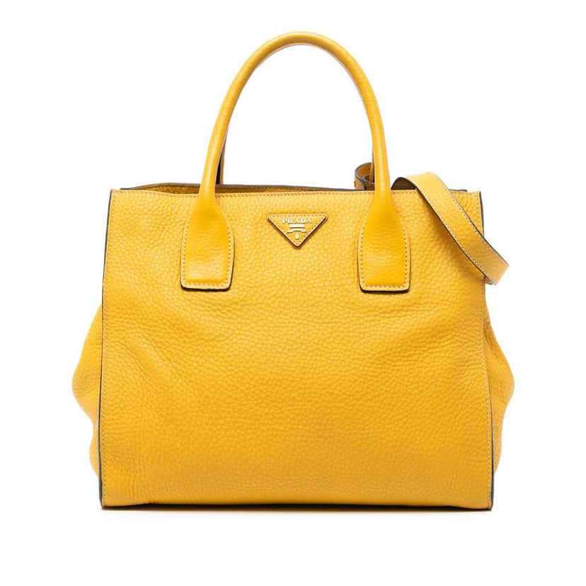 Prada Vitello Daino Open Convertible Tote Yellow Leather Good condition - Front View