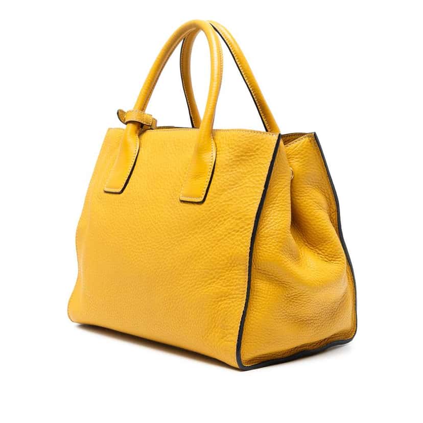 Prada Vitello Daino Open Convertible Tote Yellow Leather Good condition - Back View