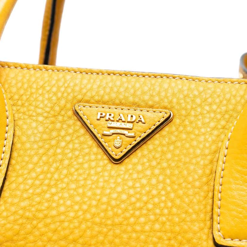 Prada Vitello Daino Open Convertible Tote Yellow Leather Good condition - Box View