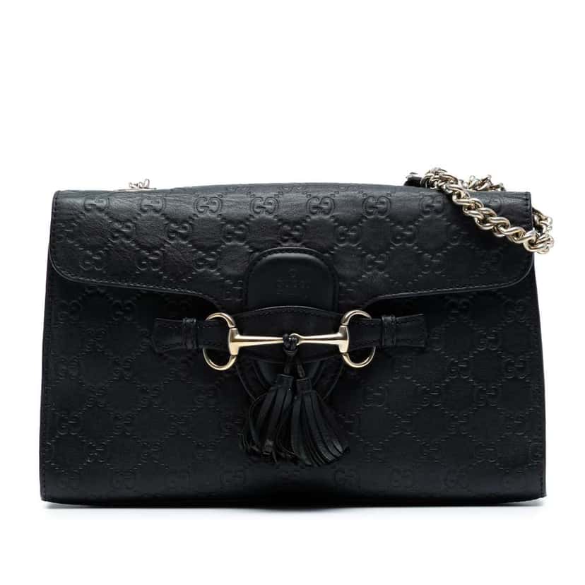 Gucci Medium Guccissima Emily Shoulder Bag Black Leather Good condition - Front View