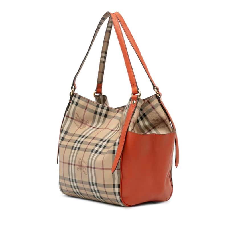 Burberry Small Leather Trimmed Haymarket Check Coated Canvas Canterbury Tote Brown Canvas Good condition - Back View