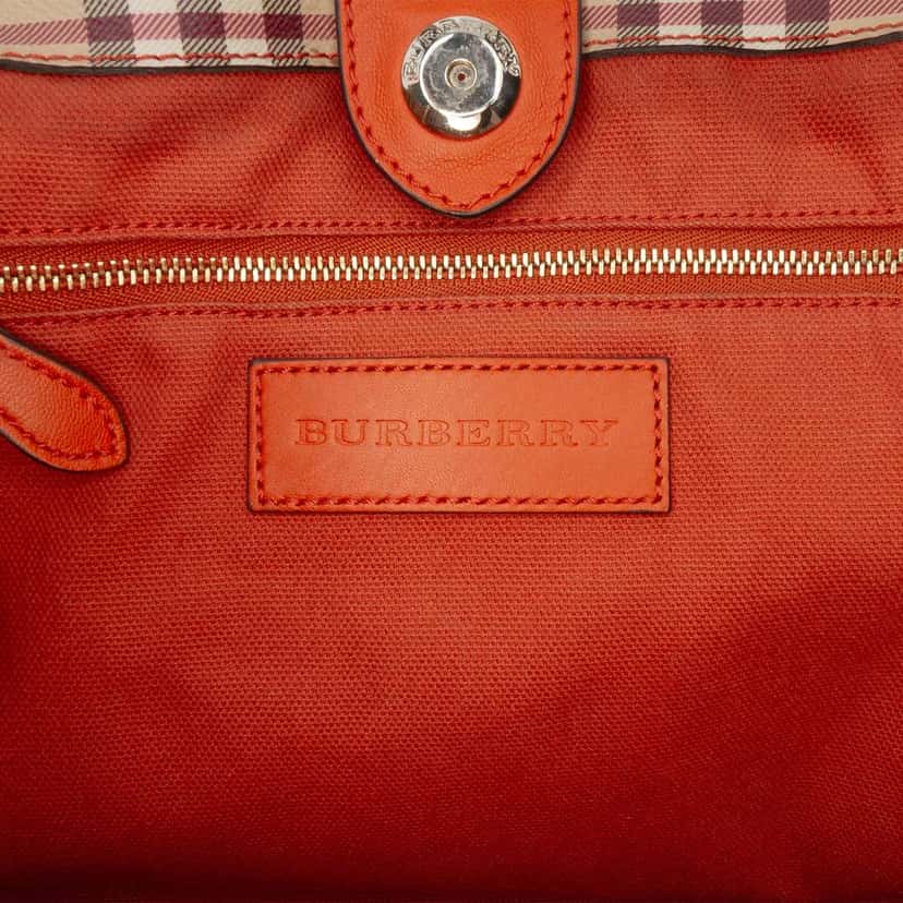 Burberry Small Leather Trimmed Haymarket Check Coated Canvas Canterbury Tote Brown Canvas Good condition - Box View