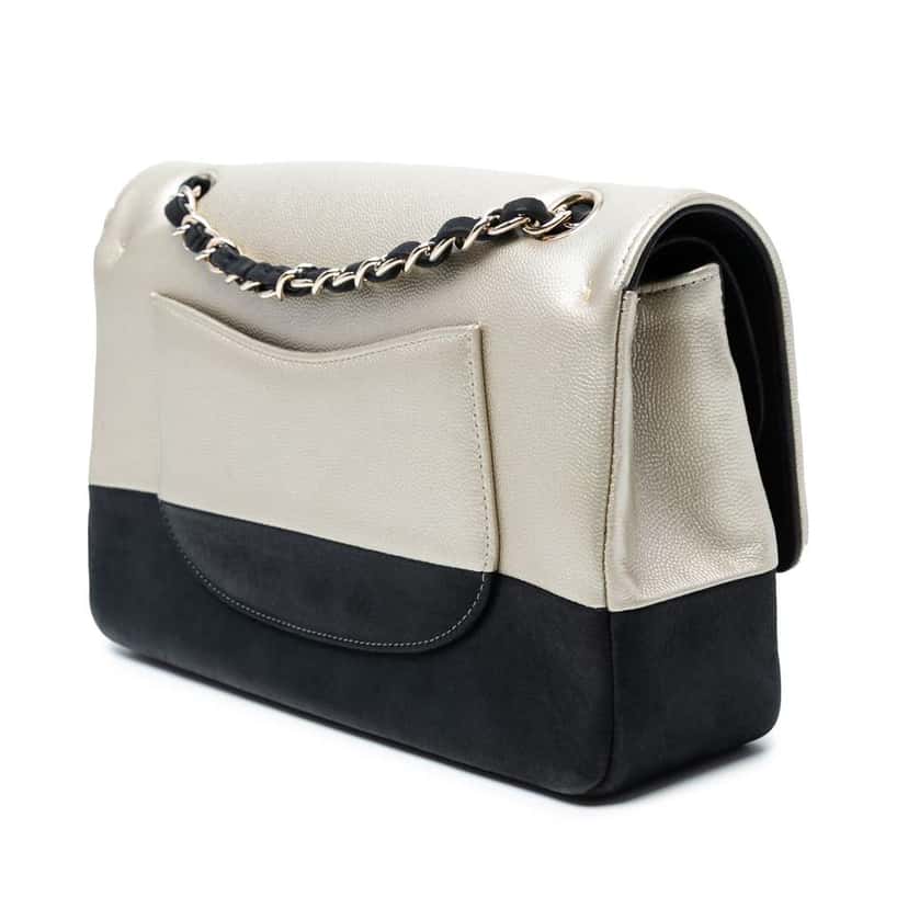 Chanel Medium Classic Bicolor Caviar Double Flap Silver Leather Good condition - Back View