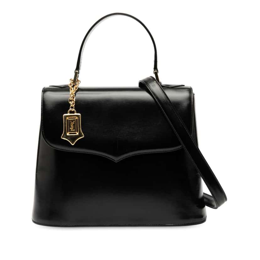 Saint Laurent Leather Logo Charm Top Handle Bag Black Leather Good condition - Front View