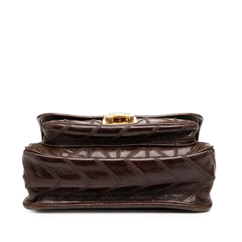 Miu Miu Nappa Chevron Patchwork Flap Brown Leather Good condition - Inside View