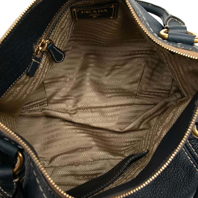 Prada Vitello Daino Zip Top Satchel Blue Leather Very good condition - Model View