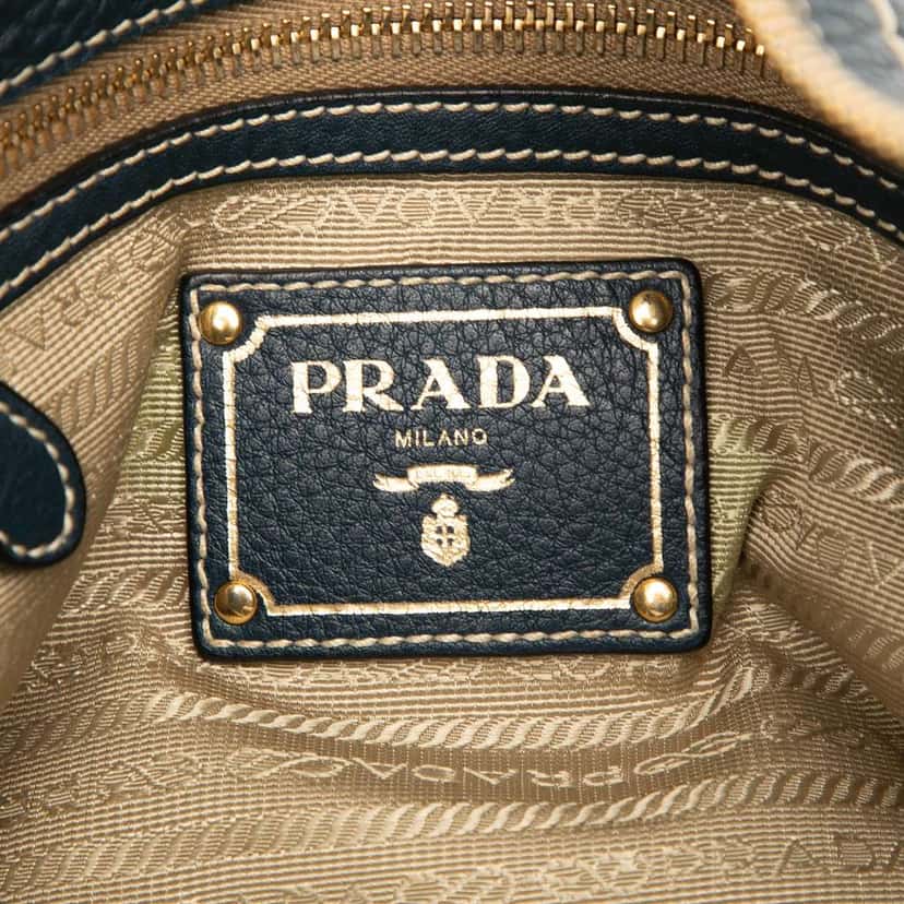 Prada Vitello Daino Zip Top Satchel Blue Leather Very good condition - Box View