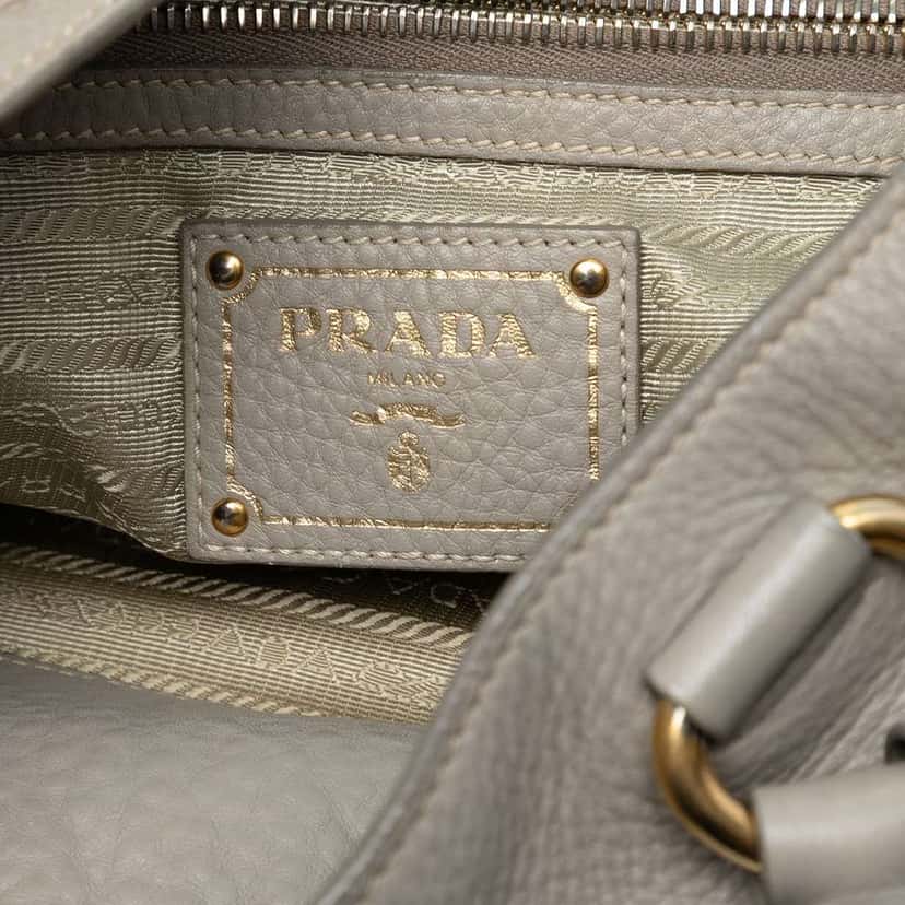 Prada Vitello Daino Open Convertible Tote Grey Leather Good condition - Box View
