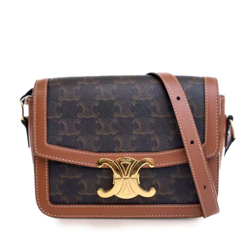 Celine Teen Triomphe Coated Canvas and Calfskin Triomphe Crossbody Brown Canvas Good condition - Front View