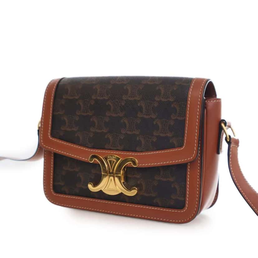 Celine Teen Triomphe Coated Canvas and Calfskin Triomphe Crossbody Brown Canvas Good condition - Back View
