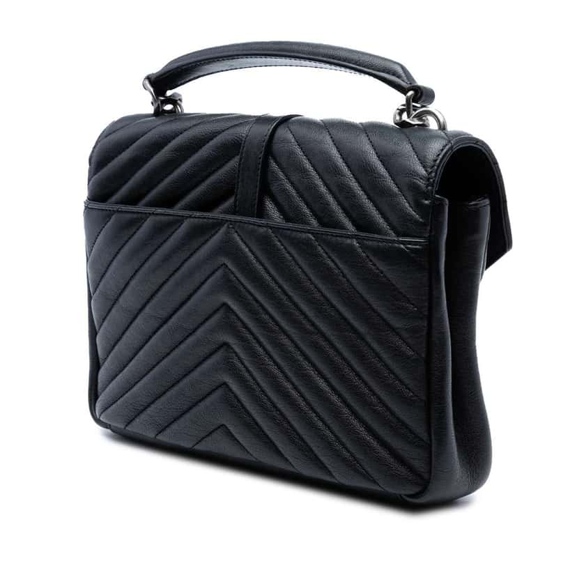 Saint Laurent Medium Quilted Chevron Sheepskin College Satchel Black Leather Good condition - Back View