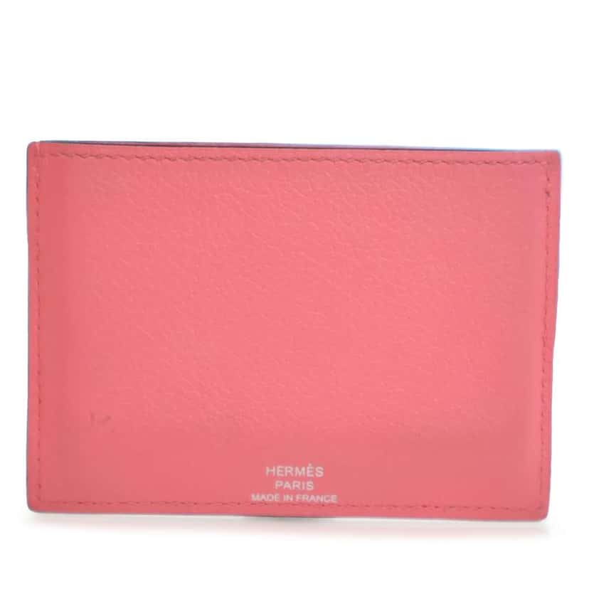 Hermès Evercolor and Epsom Les Petits Chevaux Card Holder Pink Leather Good condition - Back View
