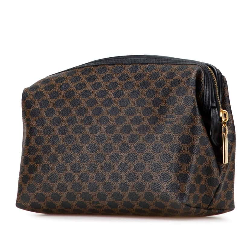 Celine Macadam Coated Canvas Cosmetic Pouch Brown Canvas Good condition - Back View