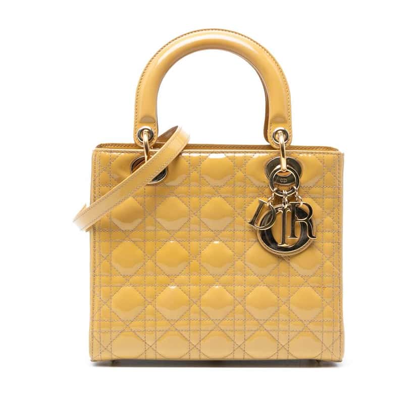 Dior Medium Patent Cannage Lady Dior Yellow Leather Good condition - Front View