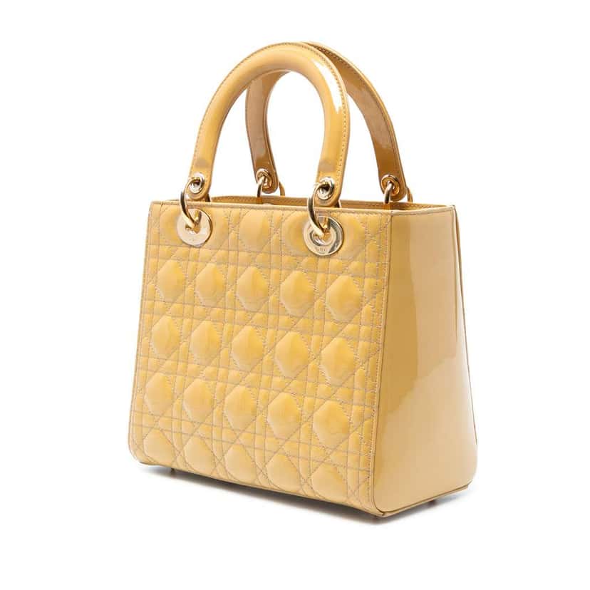 Dior Medium Patent Cannage Lady Dior Yellow Leather Good condition - Back View