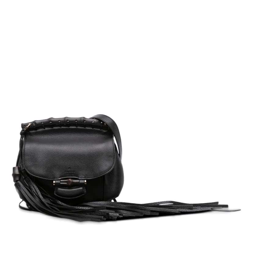 Gucci Small Leather Bamboo Nouveau Fringe Crossbody Black Leather Good condition - Front View
