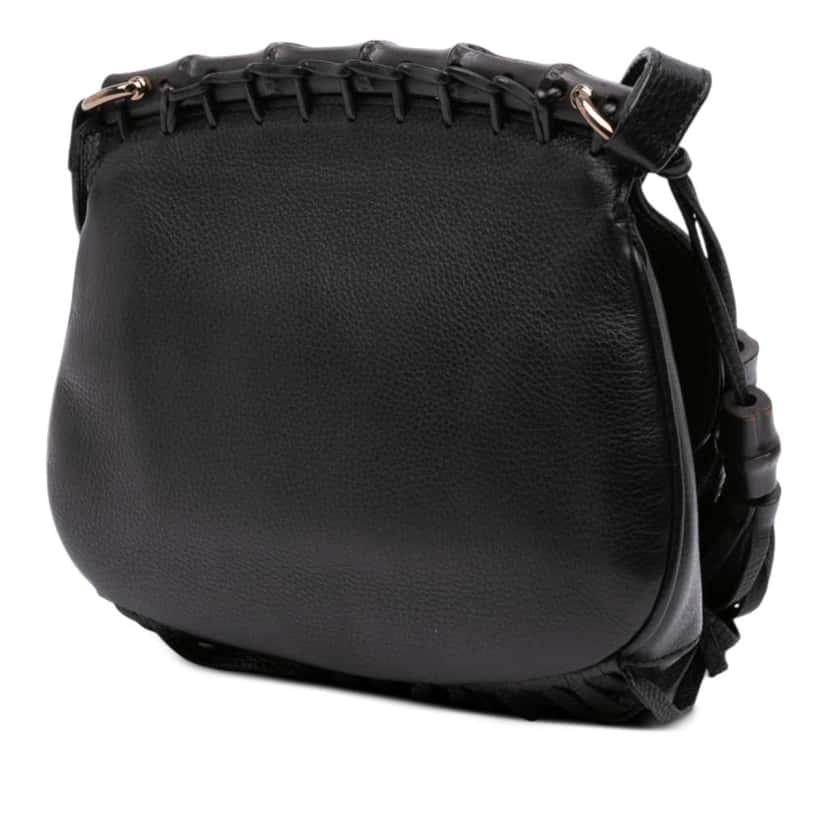Gucci Small Leather Bamboo Nouveau Fringe Crossbody Black Leather Good condition - Back View