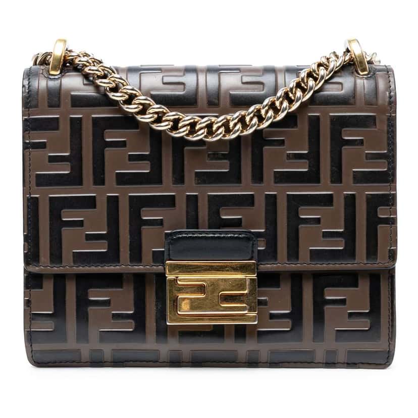 Fendi Small Zucca Embossed Leather Kan U Crossbody Brown Leather Good condition - Front View