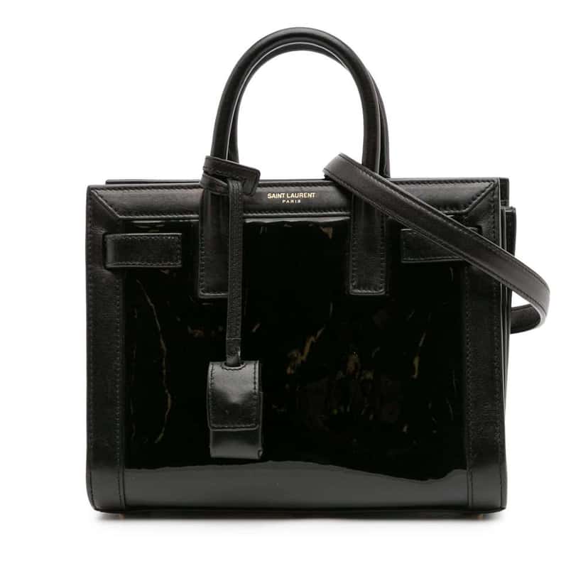 Saint Laurent Nano Patent and Calfskin Sac de Jour Satchel Black Leather Good condition - Front View