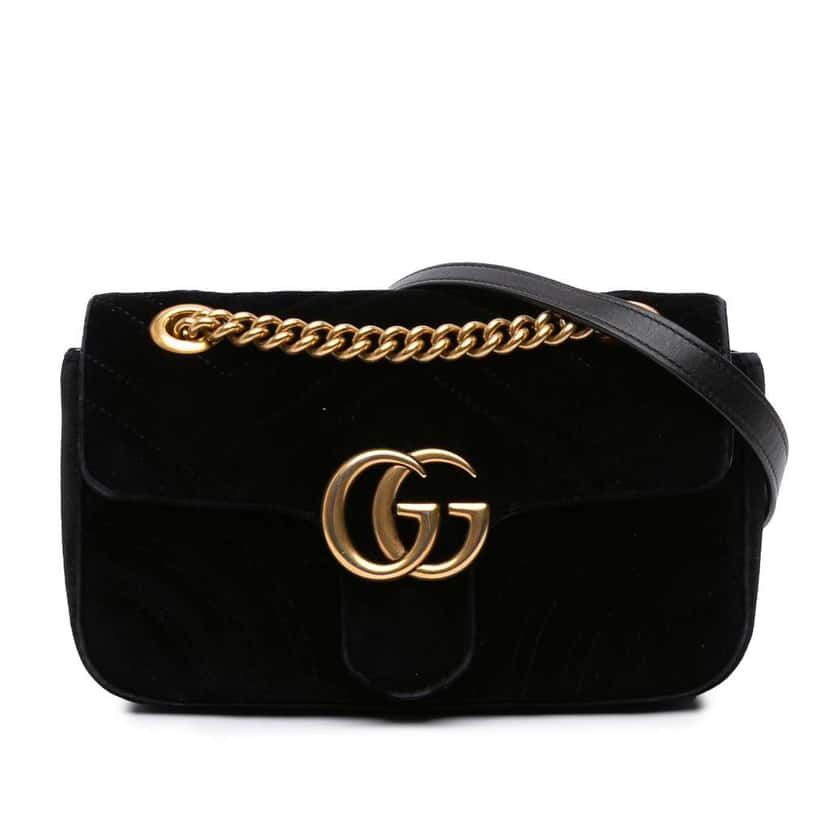 Gucci Small GG Marmont Matelasse Velvet Shoulder Bag Black Velvet Good condition - Front View