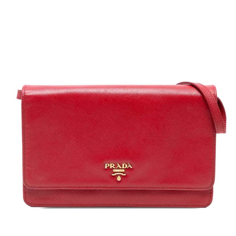 Prada Saffiano Wallet on Strap Red Leather Good condition - Front View