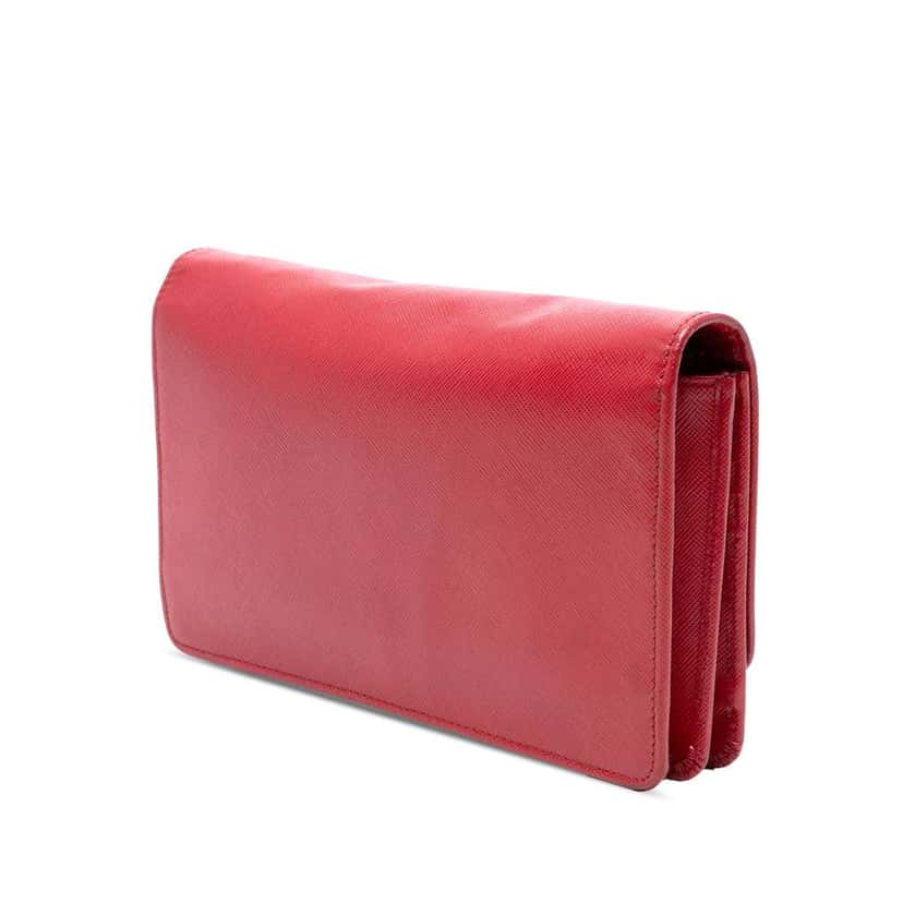 Prada Saffiano Wallet on Strap Red Leather Good condition - Back View