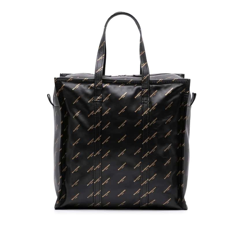 Balenciaga M Lambskin Allover Logo Bazar Shopper Satchel Black Leather Good condition - Front View
