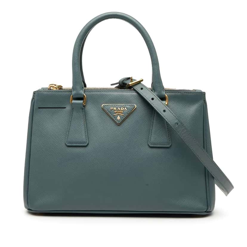 Prada Mini Saffiano Lux Galleria Double Zip Satchel Blue Leather Good condition - Front View