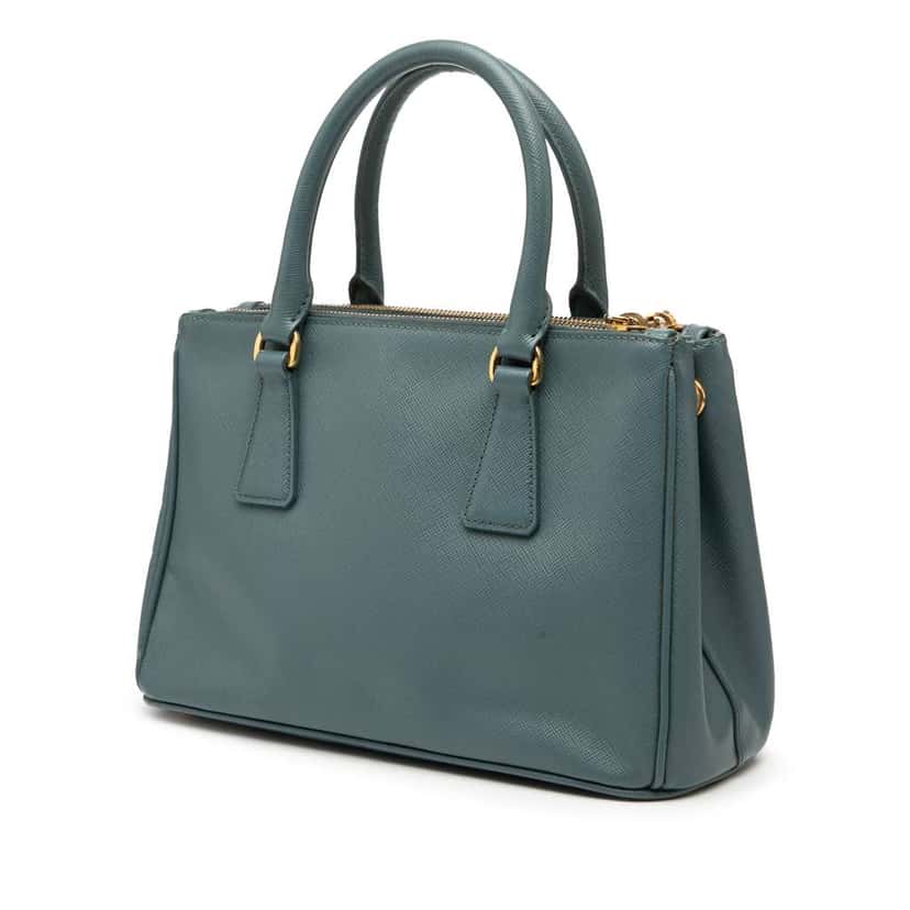Prada Mini Saffiano Lux Galleria Double Zip Satchel Blue Leather Good condition - Back View