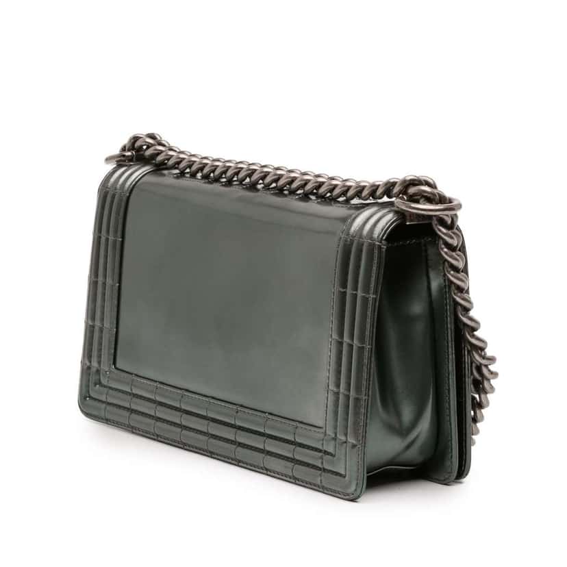 Chanel Old Medium Metallic Lambskin Boy Reverso Flap Green Leather Good condition - Back View