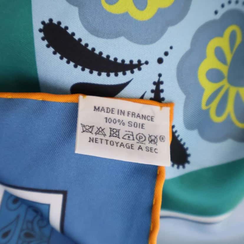 Hermès Guepards Bandana Double Face Silk Scarf Blue Silk Good condition - Inside View