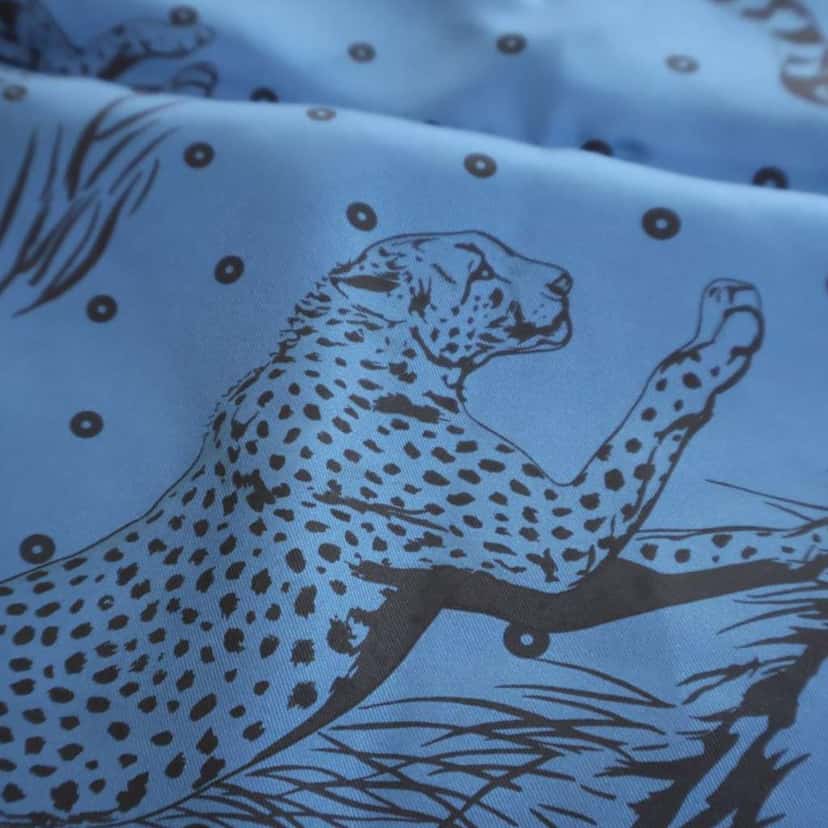 Hermès Guepards Bandana Double Face Silk Scarf Blue Silk Good condition - Box View