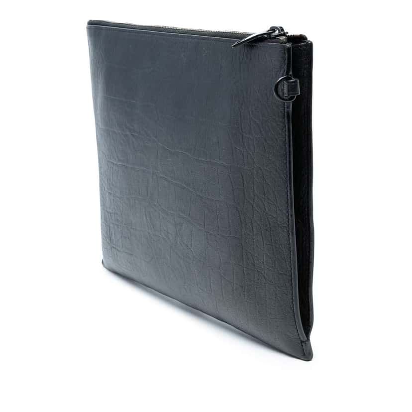 Saint Laurent Croc Embossed Monogram Zip Pouch Black Leather Good condition - Back View